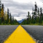 highway, wilderness, yellow line